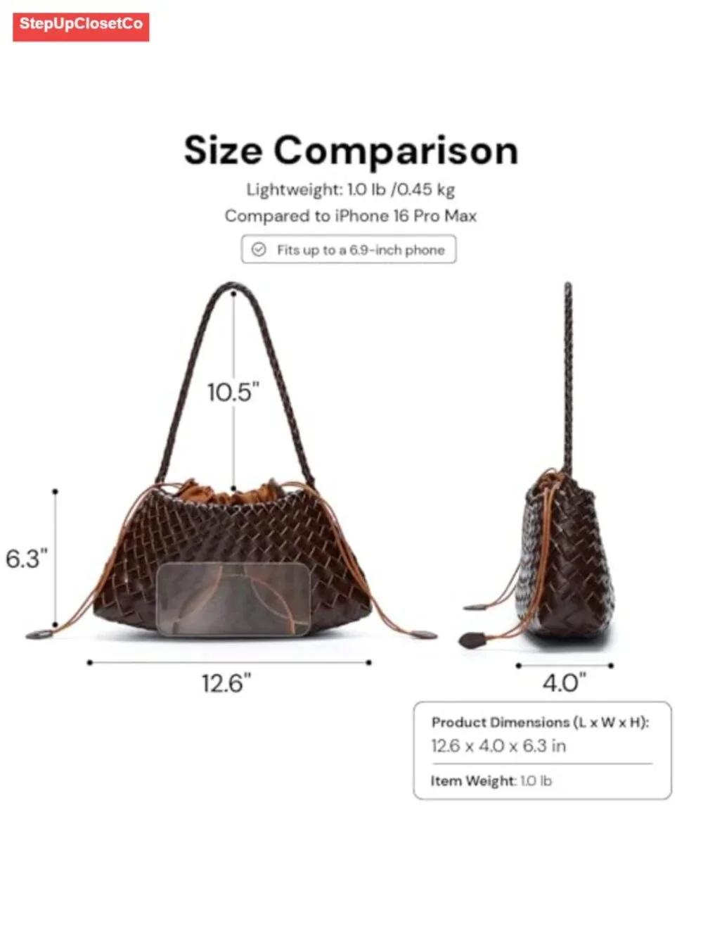 Woven Vegan Leather Hobo Handbag with Drawstring Pouch, Shoulder & Clutch